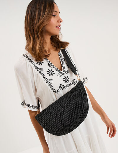 Sac banane XL effet tress&eacute; noir femme
