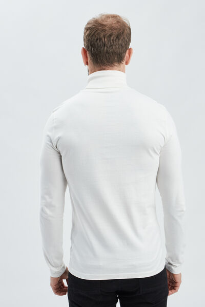 T-shirt col roulé manches longues ivoire homme