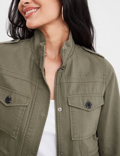Veste poches à rabat boutonnée Creeks vert kaki femme