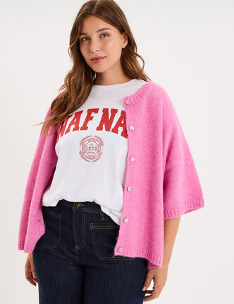 Gilet manches courtes col rond oversize rose femme grande taille