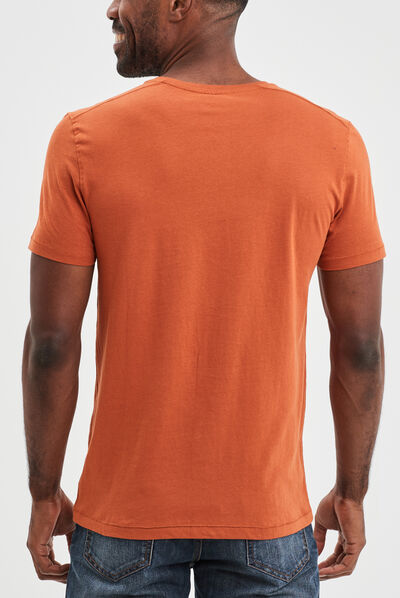 T-shirt manches courtes col tunisien orange foncé homme