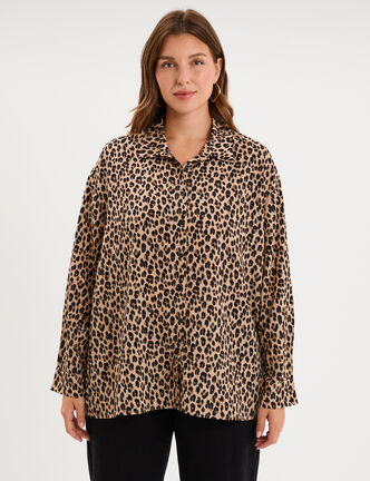 Chemise fluide manches longues beige clair femme grande taille
