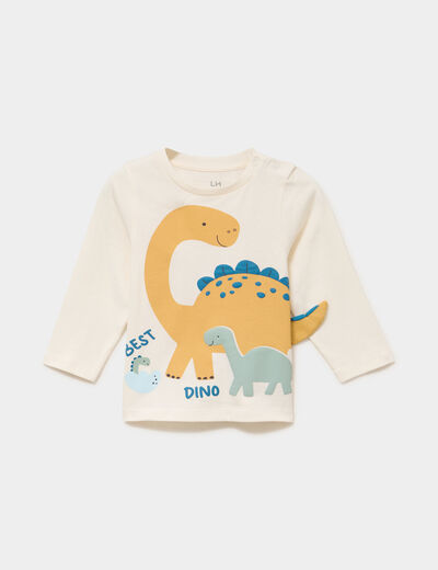 T-shirt &eacute;paule boutonn&eacute;e manches longues ecru b&eacute;b&eacute; gar&ccedil;on