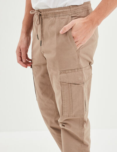 Pantalon cargo en coton taupe homme