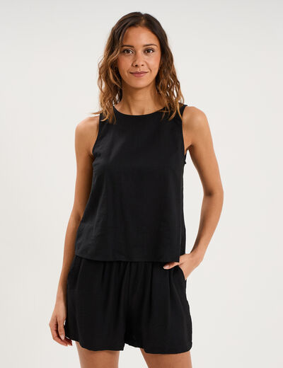 Blouse sans manches lin m&eacute;lang&eacute; noir femme