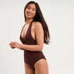 Maillot de bain une pi&egrave;ce avec anneau marron femme