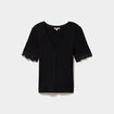 Blouse manches courtes col V dentelle noir femme