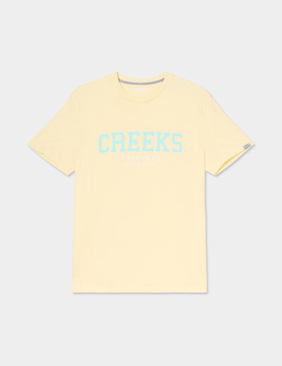 T-shirt col rond manches courtes coton jaune clair homme