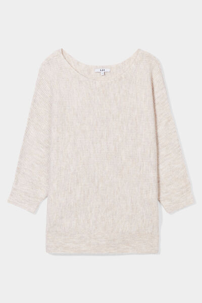 Pull manches 3/4 chauve-souris beige femme