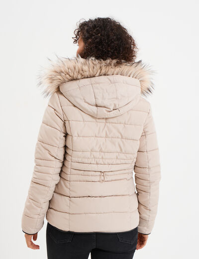 Doudoune courte cintrée à capuche beige femme