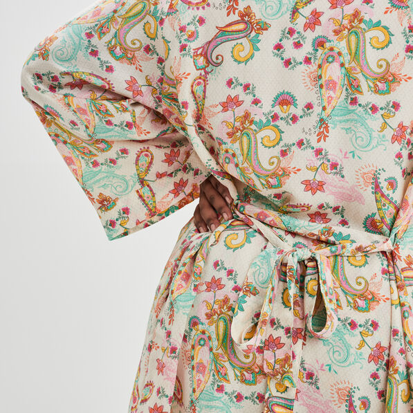 veste kimono cintre manches longues ecru femmegt Veste kimono cintré manches longues ecru femme grande taille