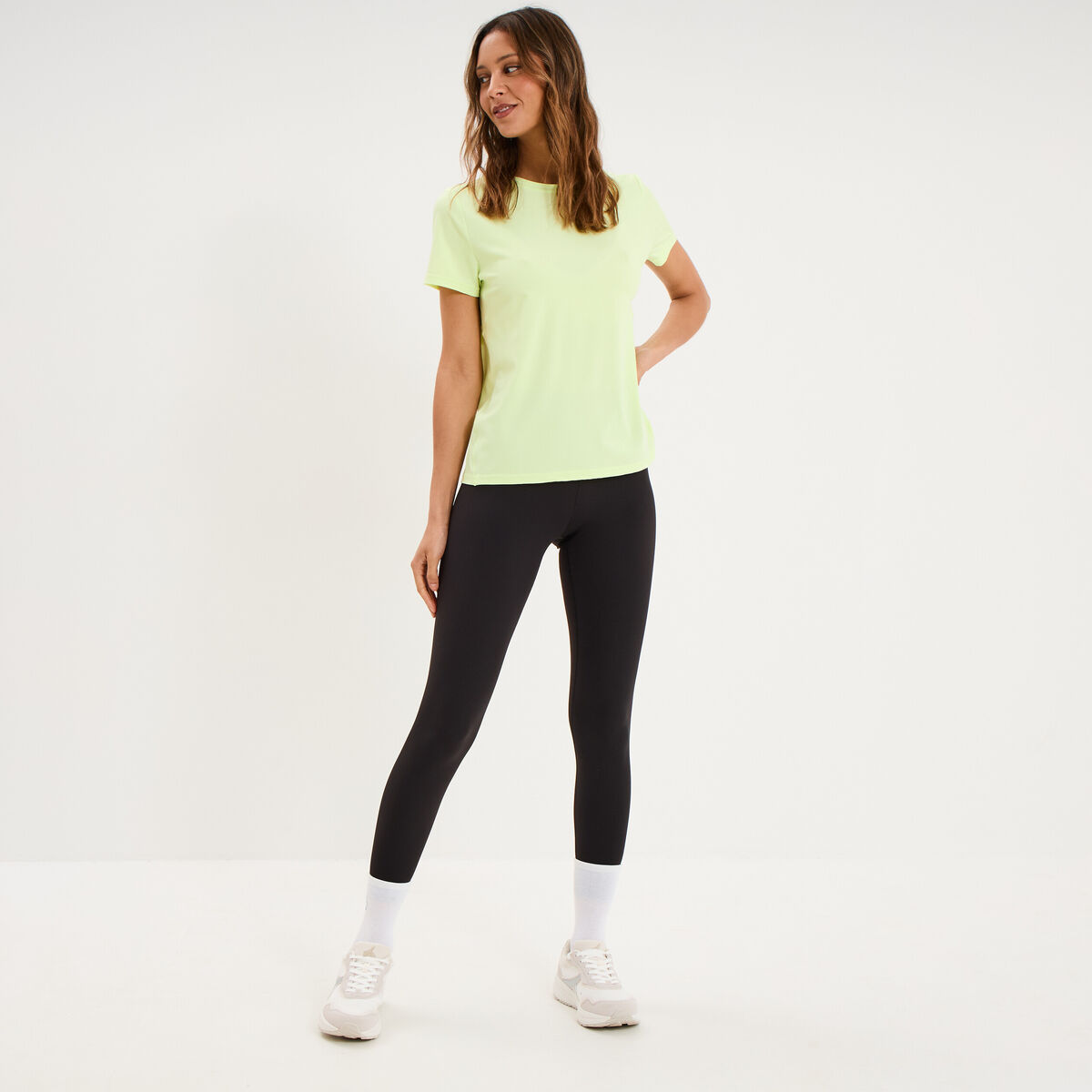 T-shirt de sport droit manches courtes jaune fluo femme