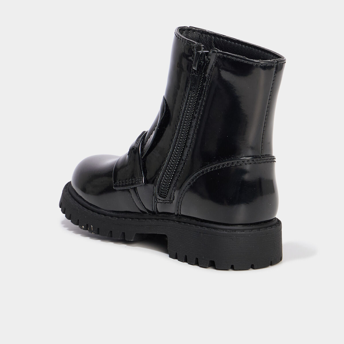 Boots vernies d&eacute;tails bijoux coeur noir fille