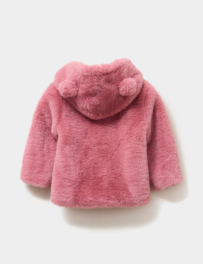 Veste à capuche fausse fourrure vieux rose bébé fille