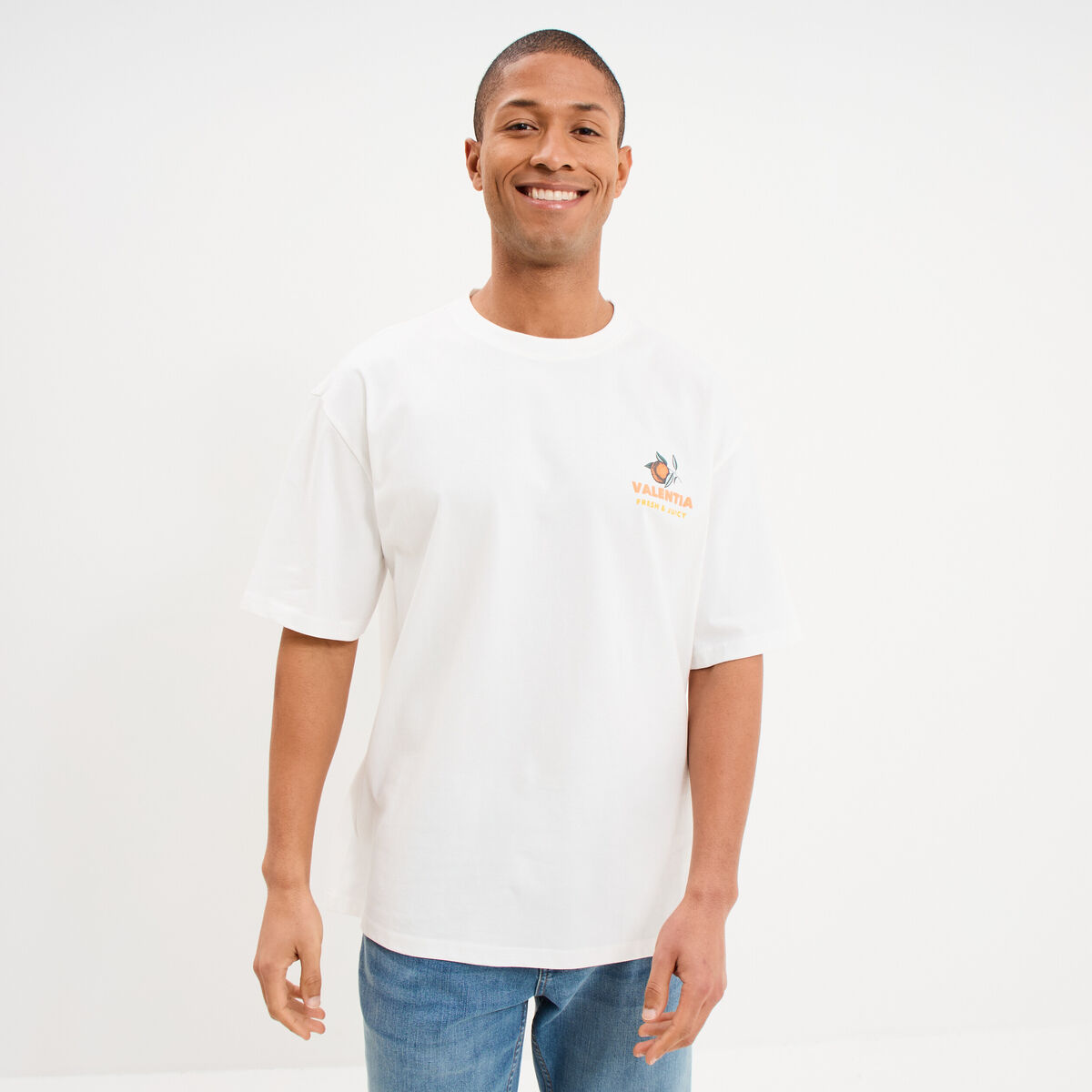 T-shirt relax manches courtes coton blanc homme