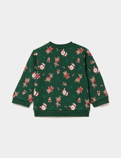 Sweat coton col rond No&euml;l vert b&eacute;b&eacute; gar&ccedil;on