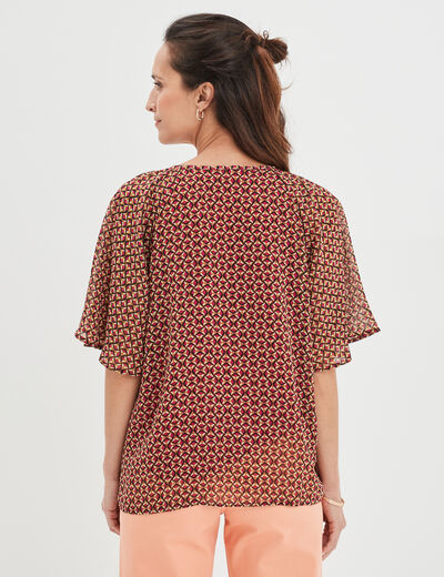 Blouse col tunisien avec cordons rose fushia femme