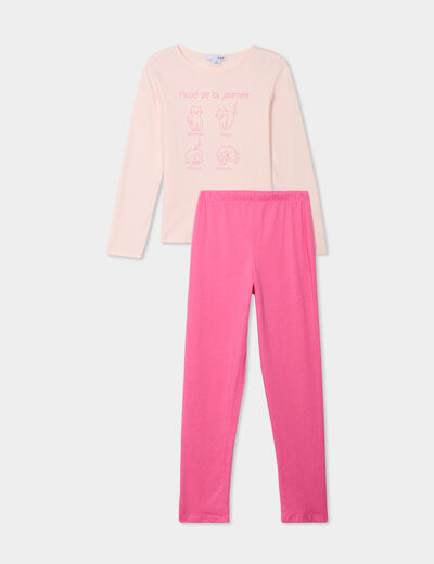 Ensemble pyjama et pantalon coton rose poudrée fille