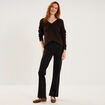 Pull col en V manches longues marron fonc&eacute; femme