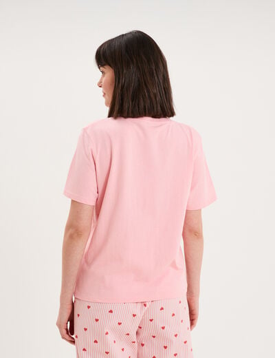 T-shirt col rond manches courtes coton rose femme