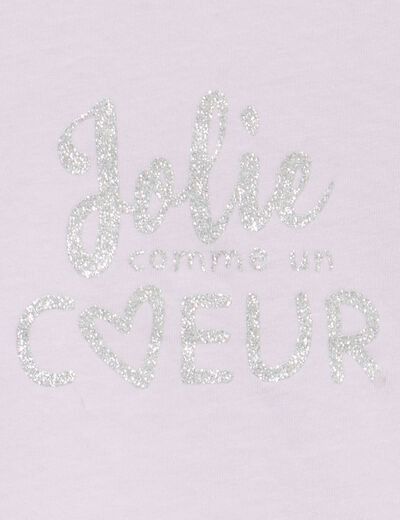 T-shirt paillettes manches courtes coton parme b&eacute;b&eacute; fille