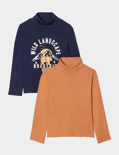 Lot 2 t-shirts col roulé bleu marine garçon