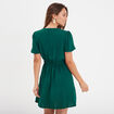 Robe évasée taille élastiquée col en V vert foncé femme