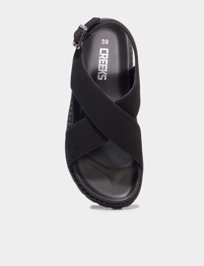 Sandales brides crois&eacute;es noir femme