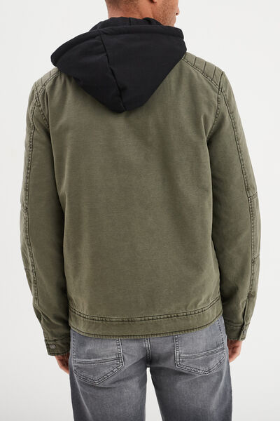 Veste doubl&eacute;e capuche amovible en coton vert kaki homme