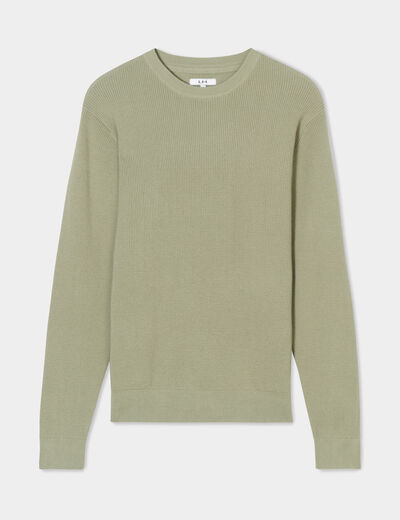 Pull avec col rond à relief vert kaki homme
