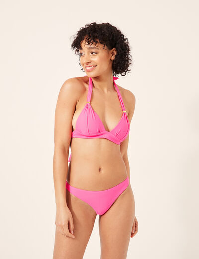 Haut de maillot de bain forme triangle rose fluo femme