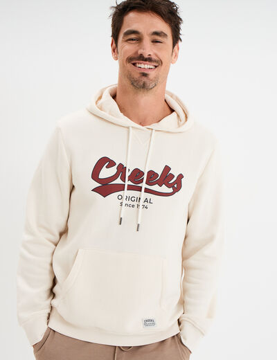 Sweat hoodie &agrave; capuche molleton 1 poche ecru homme