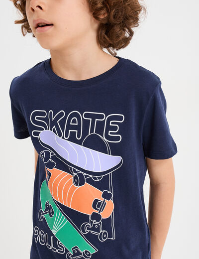T-shirt droit manches courtes coton bleu marine garçon