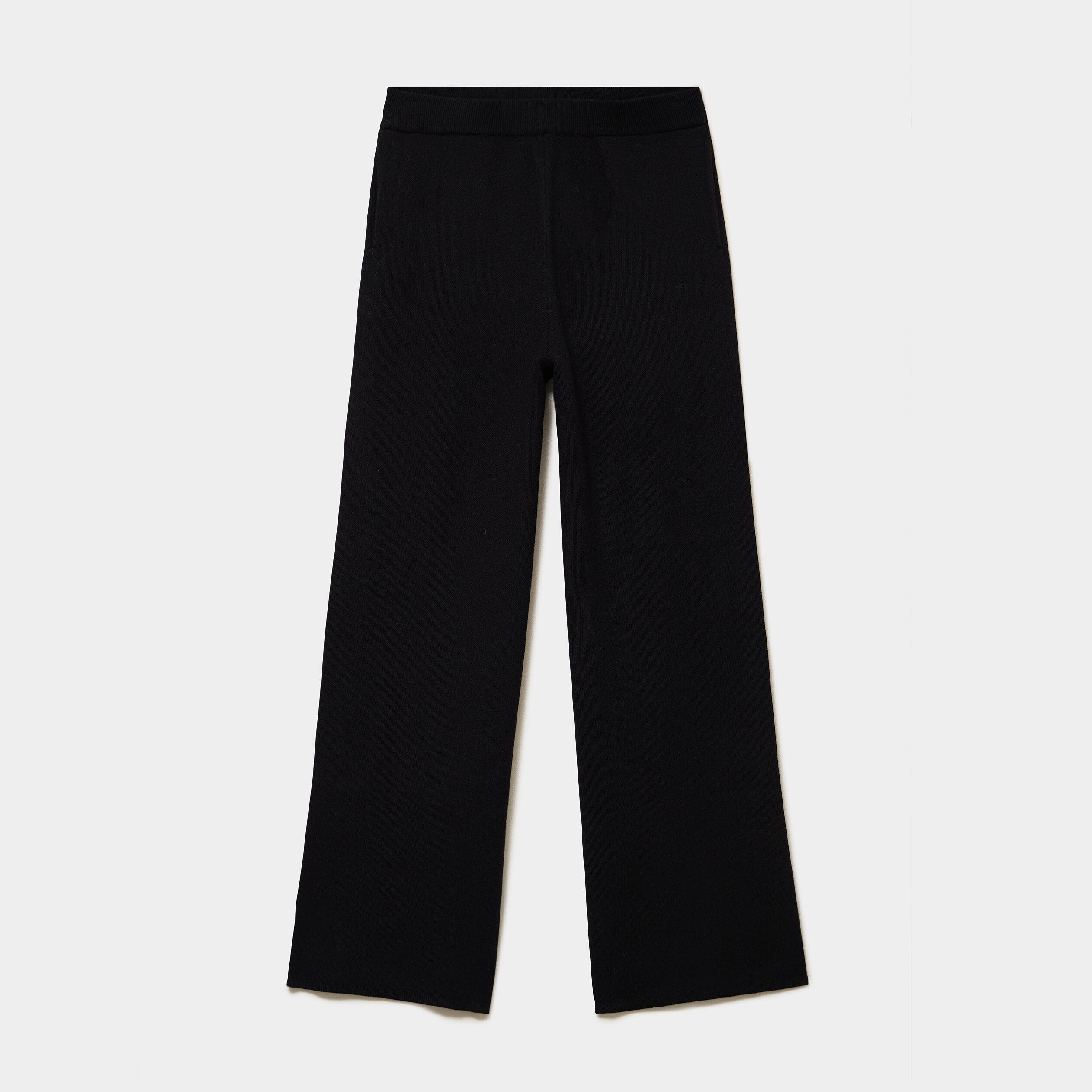 Pantalon large cropped effet crêpe noir femme