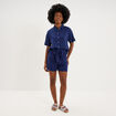 Short paperbag lin m&eacute;lang&eacute; bleu fonc&eacute; femme