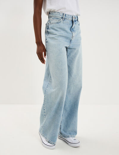 Jean large taille haute coton denim double stone femme