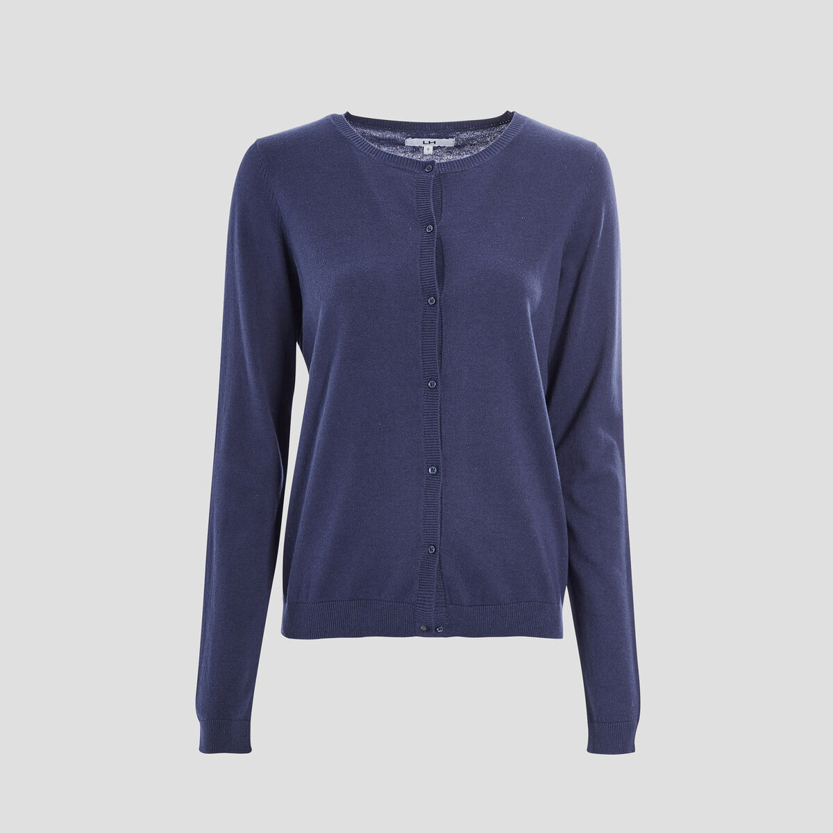 Gilet manches longues boutonné col rond bleu marine femme