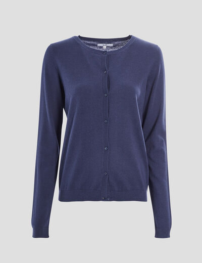 Gilet manches longues boutonné col rond bleu marine femme