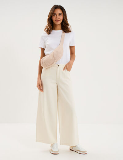 Jean extra large taille haute coton ecru femme