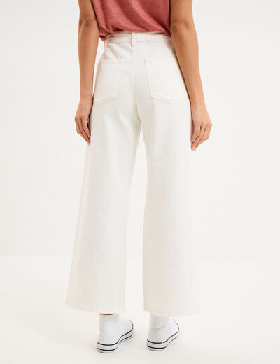 Jean large cropped poches plaqu&eacute;es coton ivoire femme