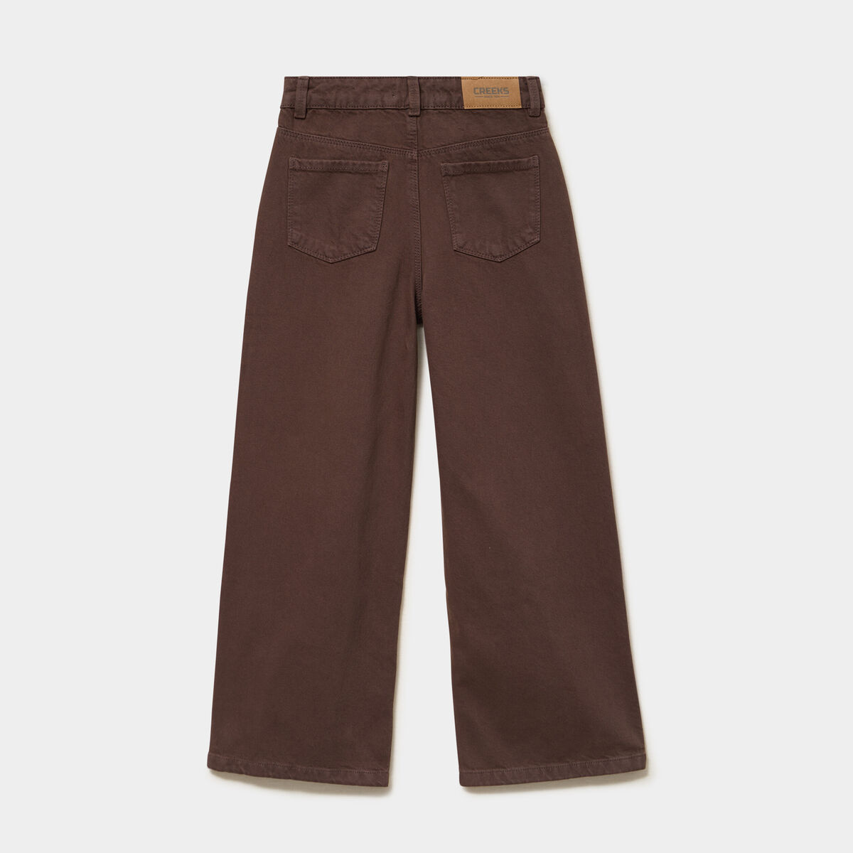 Pantalon coupe large 5 poches coton marron fonc&eacute; fille