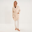 Peignoir court effet velours ceintur&eacute; rose femme