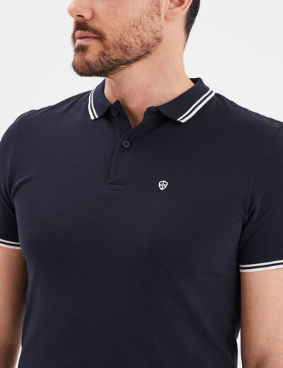 Polo piqu&eacute; coton manches courtes bleu marine homme