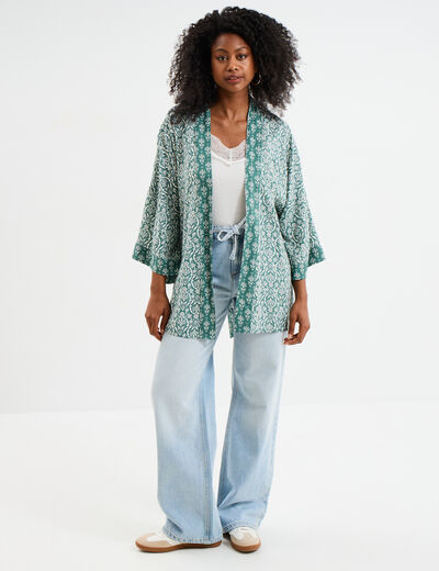 Veste kimono manches 3/4 vert turquoise femme