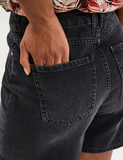 Short mom en jean 5 poches denim noir femme