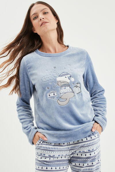 Ensemble pyjama pantalon pilou bleu clair femme