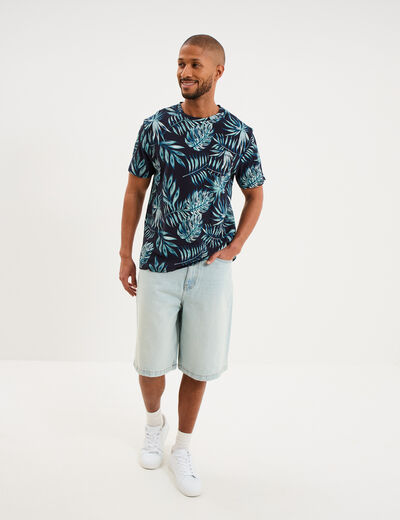 Short bermuda en jean large coton denim bleach homme