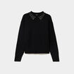 Pull col chemise strass et perles noir femme