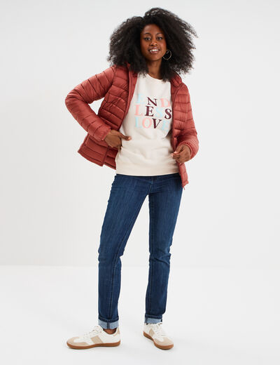 Sweat col rond manches longues blanc femme