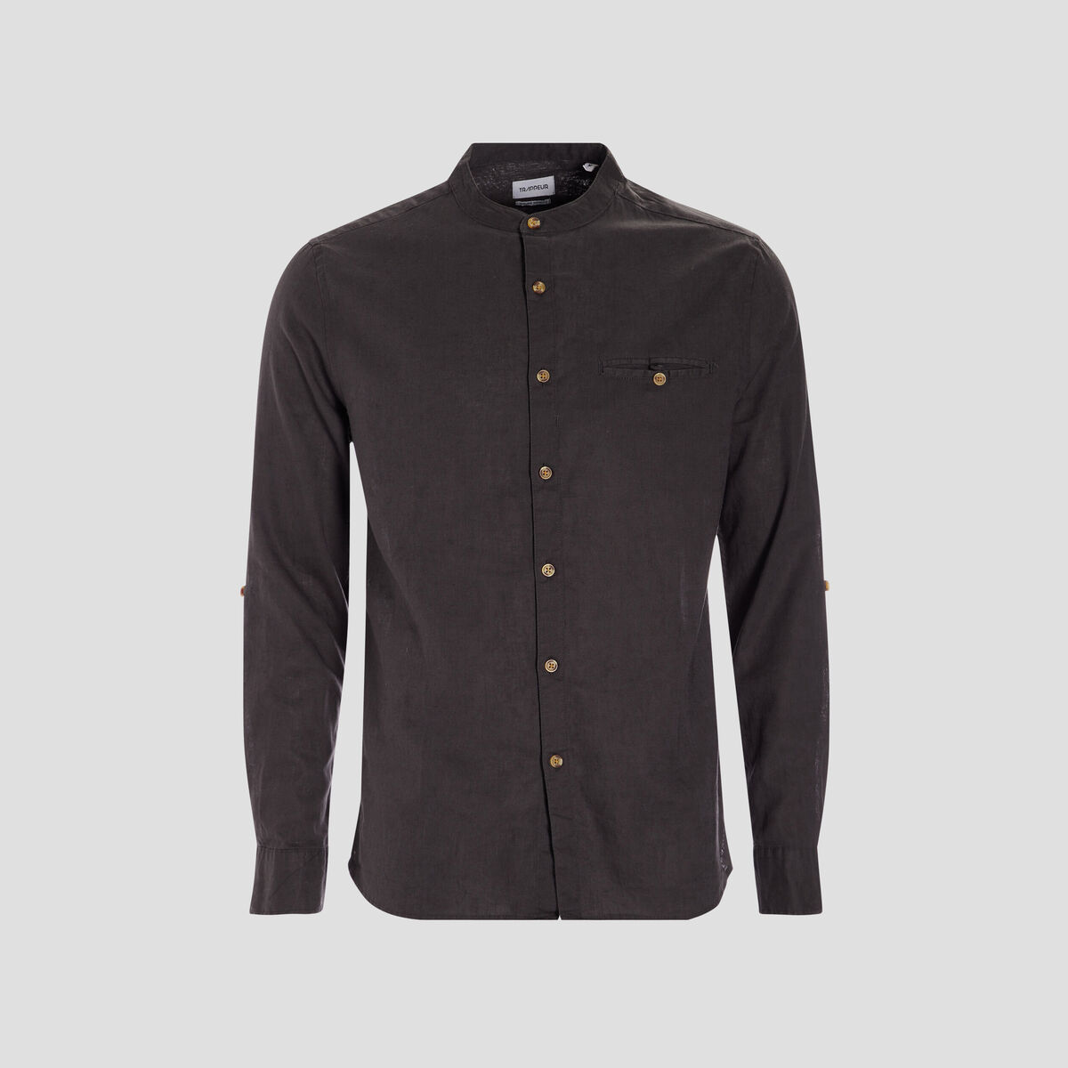 Chemise manches longues lin majoritaire gris foncé homme